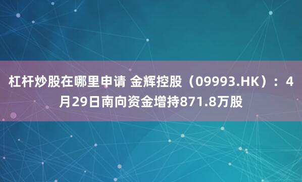 杠杆炒股在哪里申请 金辉控股（09993.HK）：4月29日南向资金增持871.8万股