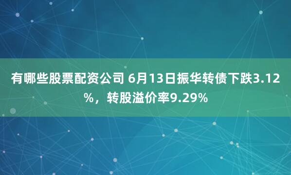 有哪些股票配资公司 6月13日振华转债下跌3.12%，转股溢价率9.29%