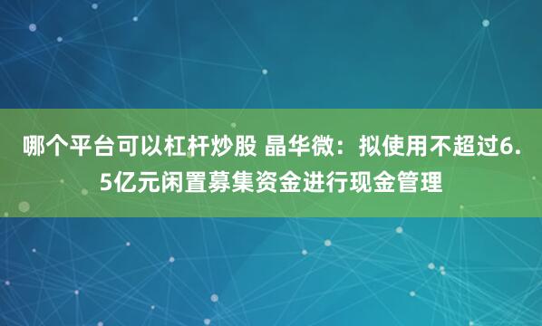 哪个平台可以杠杆炒股 晶华微：拟使用不超过6.5亿元闲置募集资金进行现金管理