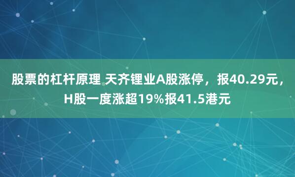 股票的杠杆原理 天齐锂业A股涨停，报40.29元，H股一度涨超19%报41.5港元