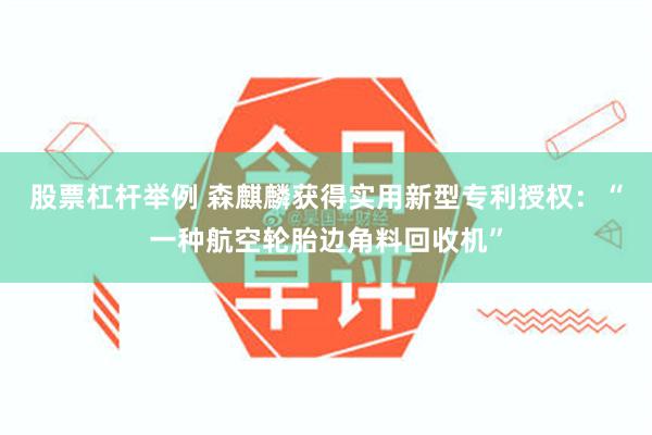 股票杠杆举例 森麒麟获得实用新型专利授权：“一种航空轮胎边角料回收机”